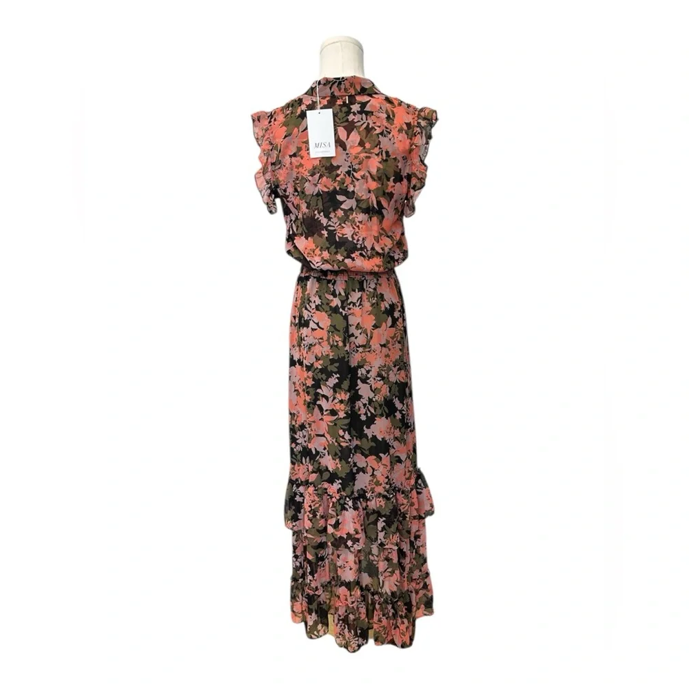 Misa Los Angeles Editha Dress Floral Pink Coral Black Green Size XS NWT w/ Flaw - Picture 6 of 13